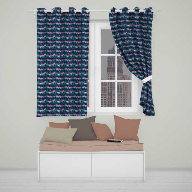 Colorful Pine Forest Dreamscape Seamless Pattern Readymade Eyelet Ring Top Thermal 100% Blackout Curtains - image 1
