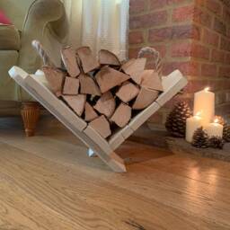 Rustic Reclaimed Wood Log Basket Off White Firewood Storage With Rope Handles - thumbnail 4