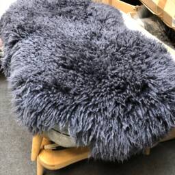 Dark Grey Curly Sheepskin Rug, Double Length Throw, Hand Finished - thumbnail 2