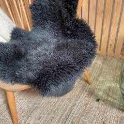 Dark Grey Curly Sheepskin Rug, Double Length Throw, Hand Finished - thumbnail 4
