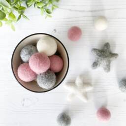 Felt Ball & Star Hoop Wreath in Pink, Grey White From Stone & Co - thumbnail 2