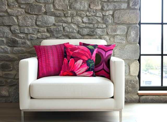 Vintage Country-style Cushion, 40 X cm, Daisies, Red, Pink, Black, 60S/70S Vintage Fabric, Cushion Cover, Pillowcase, Large Flowers, Cottage Garden - image 1