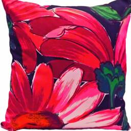 Vintage Country-style Cushion, 40 X cm, Daisies, Red, Pink, Black, 60S/70S Vintage Fabric, Cushion Cover, Pillowcase, Large Flowers, Cottage Garden - thumbnail 3