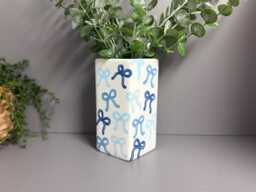 Shades Of Blue Bows Hand Painted Ceramic Vase - thumbnail 1