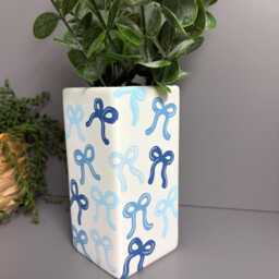 Shades Of Blue Bows Hand Painted Ceramic Vase - thumbnail 3