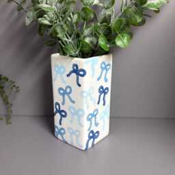 Shades Of Blue Bows Hand Painted Ceramic Vase - thumbnail 2