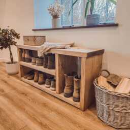 Rustic Shoe Bench Entryway Hallway Storage - thumbnail 2