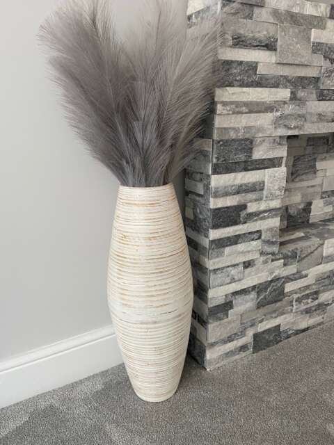 60cm Tall White Washed With Natural Colourings Handmade Bamboo Vase - image 1