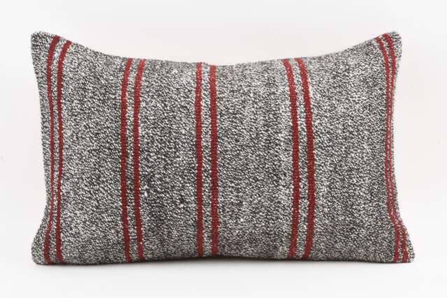 Turkish Kilim Pillow Cover 16x24 Vintage Wool, Handmade - image 1