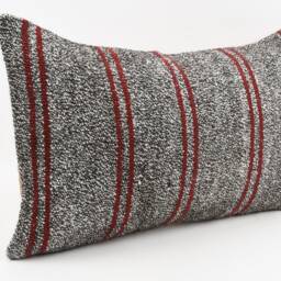 Turkish Kilim Pillow Cover 16x24 Vintage Wool, Handmade - thumbnail 3