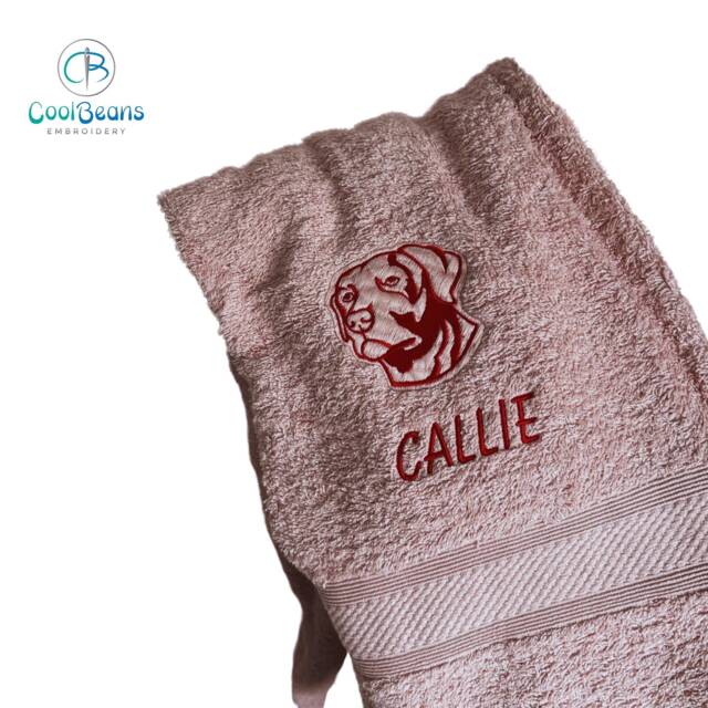 Labrador Dog Towel - Personalised Face Cloth/Hand Bath Embroidered Dog & Text - image 1