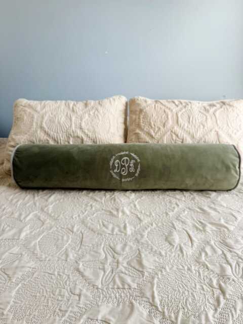 Monogram Velvet Bolster Pillow Customizable Bedroom Decor, Luxury Throw Cushion - image 1