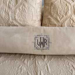 Monogram Velvet Bolster Pillow Customizable Bedroom Decor, Luxury Throw Cushion - thumbnail 3