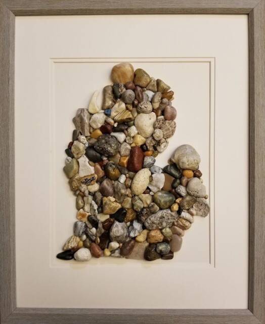 Handmade Michigan Mitten Pebble Art Map Lake Beach Stones - image 1