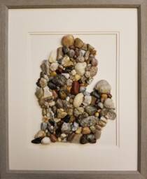 Handmade Michigan Mitten Pebble Art Map Lake Beach Stones - thumbnail 1
