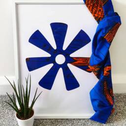 Handmade Adinkra Wall Art - Designed With Real Ankara Fabric Framed in Black Or White Ankara Handmade Symbols - thumbnail 1