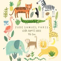 Personalised Safari Birth Announcement Print - Animals Kids Room Children New Baby Gift Nursery Personalized Lion Jungle Elephant - thumbnail 2