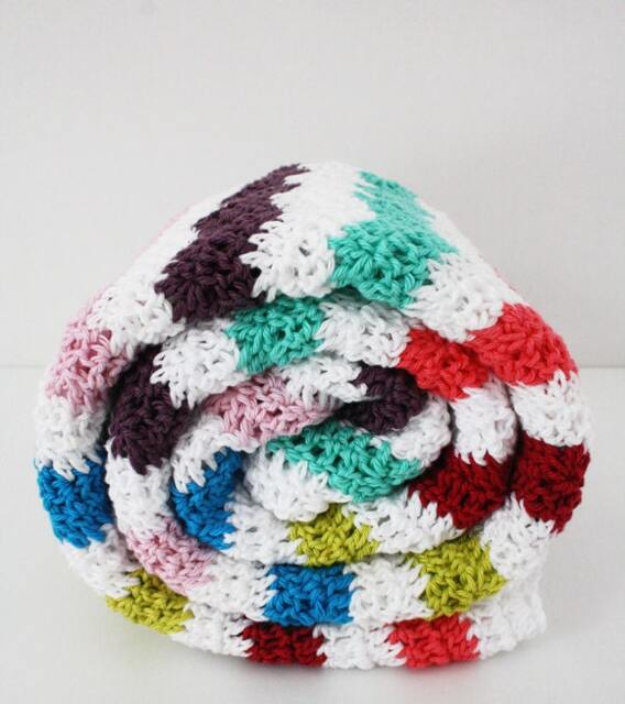 Crochet Baby Blanket Colorful Cotton Ripple Stitch, Nursery Decor - image 1