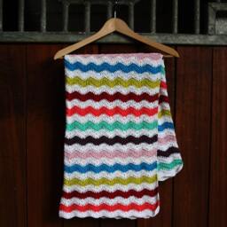 Crochet Baby Blanket Colorful Cotton Ripple Stitch, Nursery Decor - thumbnail 2