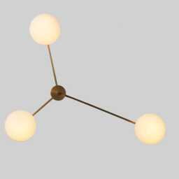 Stilnovo Style Brass Sputnik Chandelier - Milky Glass Globe Flush Mount - thumbnail 2