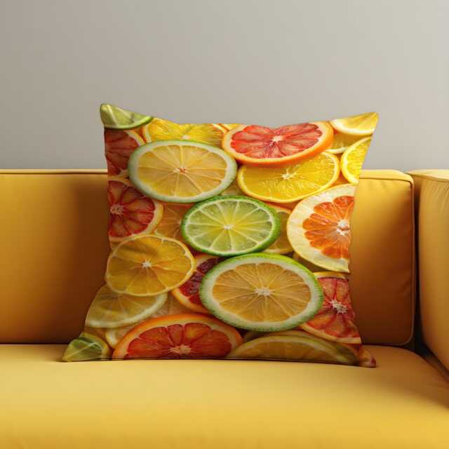 Citrus Slices Throw Pillow Cover, Vibrant Lemon, Lime, Orange Pattern Cushion Bright Summer Kitchen Or Living Room Decor Accent - image 1