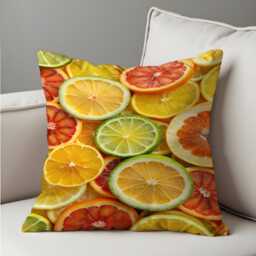 Citrus Slices Throw Pillow Cover, Vibrant Lemon, Lime, Orange Pattern Cushion Bright Summer Kitchen Or Living Room Decor Accent - thumbnail 4