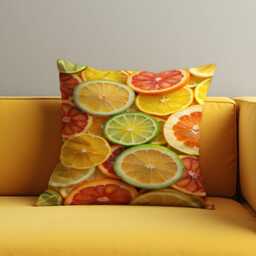 Citrus Slices Throw Pillow Cover, Vibrant Lemon, Lime, Orange Pattern Cushion Bright Summer Kitchen Or Living Room Decor Accent