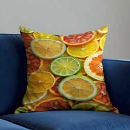Citrus Slices Throw Pillow Cover, Vibrant Lemon, Lime, Orange Pattern Cushion Bright Summer Kitchen Or Living Room Decor Accent - thumbnail 3