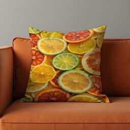 Citrus Slices Throw Pillow Cover, Vibrant Lemon, Lime, Orange Pattern Cushion Bright Summer Kitchen Or Living Room Decor Accent - thumbnail 2