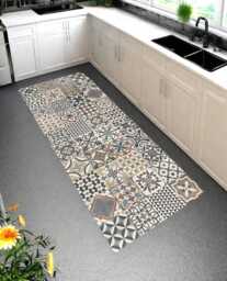 Vinyl Floor Mat in Moroccan Tile Pattern, Kitchen Rug Runner, Linoleum Flooring Mat, Multi Coloured Morocco Rug, Decorative - Marrakesh