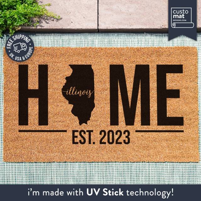 Custom Illinois State Mat - Home Personalised Rug Map Personalized Gift Housewarming Doormat Decor - image 1