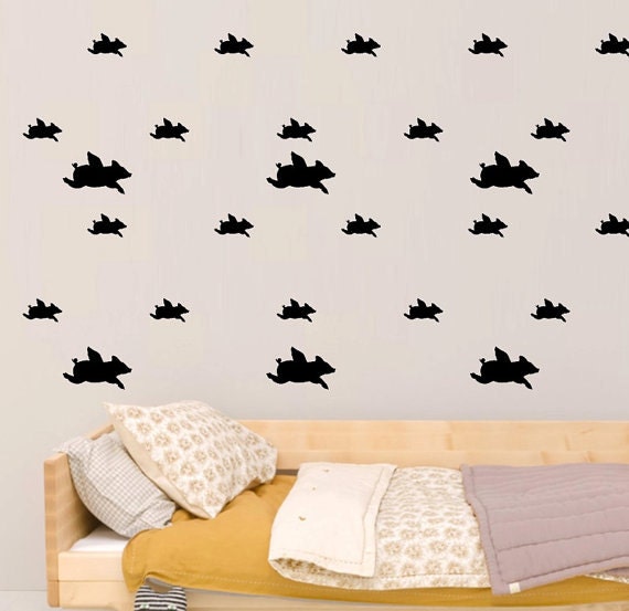 10 Flying Pig Decals, Baby Room Wall Decor, Gold Pink Pigs Decal, Living Decor, Nursery Wall Animal Stickers - image 1