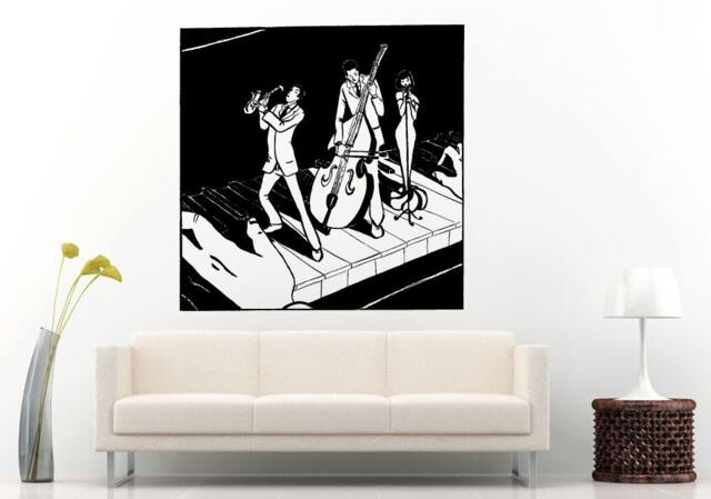 Jazz Blues Band People On Piano Hands Playing Wall Decal Vinyl Sticker Mural Room Decor L1247 - image 1