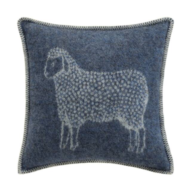 Denim Blue Sheep Cushion Cover - Pure Wool Reversible Pillowcase 45 X 45cm/ 18 18 - image 1