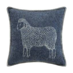 Denim Blue Sheep Cushion Cover - Pure Wool Reversible Pillowcase 45 X 45cm/ 18 18 - thumbnail 1
