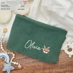 Personalized Christmas Baby Blanket Embroidered Organic Cotton Knit - thumbnail 3