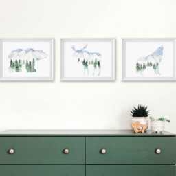 Mountain Animal Watercolor Art Print Set Woodland Nursery Decor - thumbnail 1