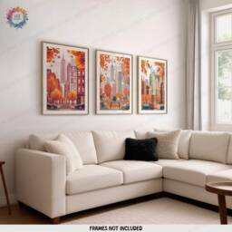 New York Autumn Prints - Set Of 3 - Brooklyn Wall Art Fall Home Decor Travel Poster Print Dorm Room Artwork Illustration Modern - thumbnail 2