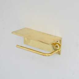 Unlacquered Brass Bathroom Floating Shelf With Hook, Wall Mount Toilet Paper Holder - thumbnail 3