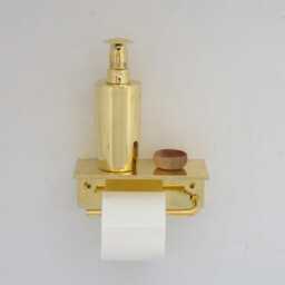Unlacquered Brass Bathroom Floating Shelf With Hook, Wall Mount Toilet Paper Holder - thumbnail 2