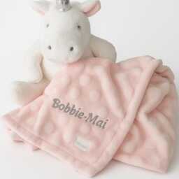 Personalised Baby Unicorn Teddy With Embroidered Blanket Gift Set Newborn Christmas Gifts For Girls Soft Toy - Girl