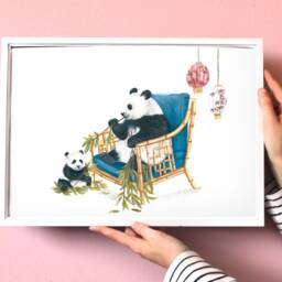 Panda & Baby Art Print Vintage Nursery Decor, Lover Gift - thumbnail 3