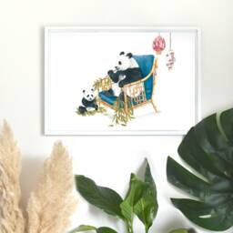Panda & Baby Art Print Vintage Nursery Decor, Lover Gift - thumbnail 2