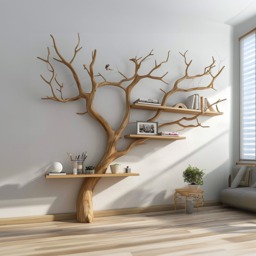 Tree Branches Wall Bookshelf Decorations Floating Mid Century Bookcase Custome Home Decor