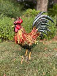 Decorative Metallic Cockerel Rooster Garden Statue Outdoor Lawn Ornament Metal - thumbnail 1