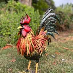 Decorative Metallic Cockerel Rooster Garden Statue Outdoor Lawn Ornament Metal - thumbnail 4
