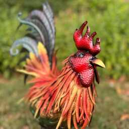 Decorative Metallic Cockerel Rooster Garden Statue Outdoor Lawn Ornament Metal - thumbnail 3