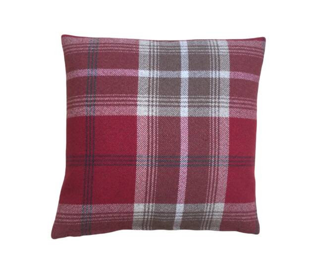 Balmoral Handmade Tartan Plaid Cushion Cover Red Beige Tweed Pillow Sham - 24 Inch - image 1