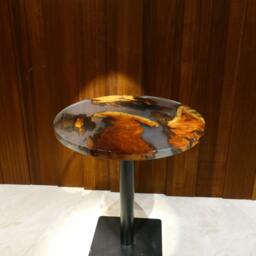 70cm Round Resin Coffee Table, Exotic Wood With - thumbnail 4