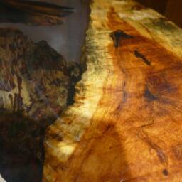 70cm Round Resin Coffee Table, Exotic Wood With - thumbnail 3